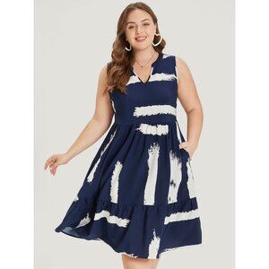 NWT BloomChic Brush Print Notched Ruffle Hem Elastic Waist Dress Size 10/M